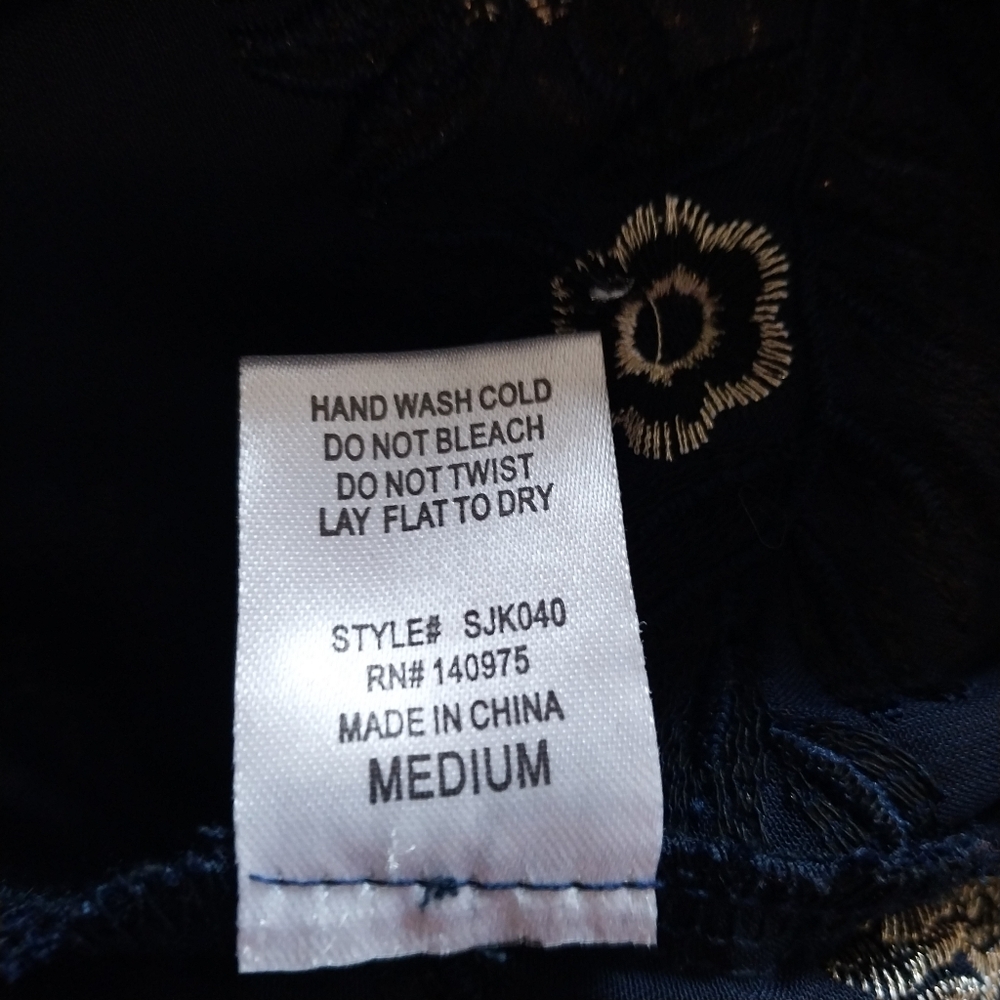 PPLA Starlit Woven Bomber Size Medium Mesh Navy Blue Embellished Zip Jacket - Picture 10 of 12